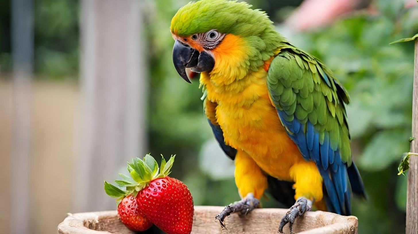 Parrots Eat Strawberries